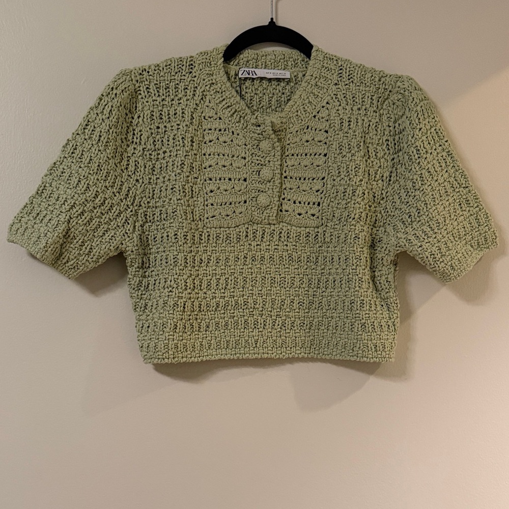 Zara Olive Knit Short Sleeve Top